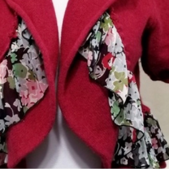 Anthropologie RARE Knitted & knotted red bolero floral wool - Picture 3 of 3